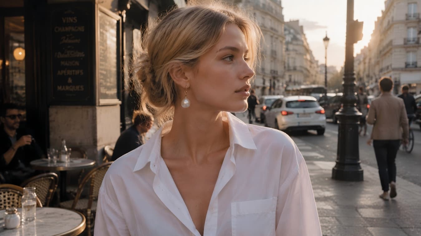 Model wearing a refined pearl necklace